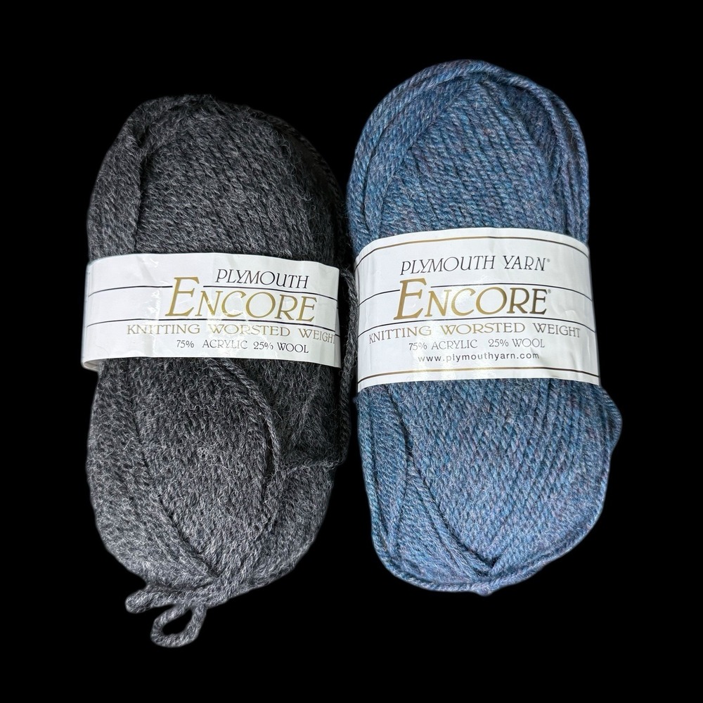 Plymouth Yarn Encore Knitting Worsted Weight Acrylic Wool Lot of 2 - Blue & Gray
